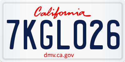 CA license plate 7KGL026