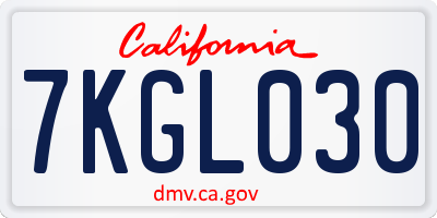CA license plate 7KGL030
