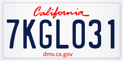 CA license plate 7KGL031