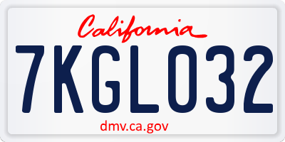 CA license plate 7KGL032