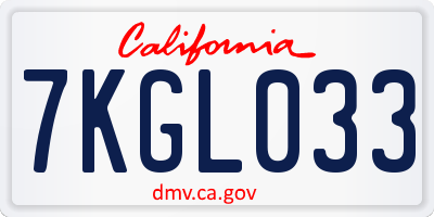 CA license plate 7KGL033