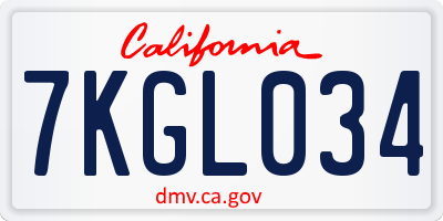 CA license plate 7KGL034