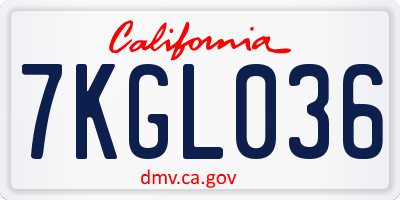 CA license plate 7KGL036