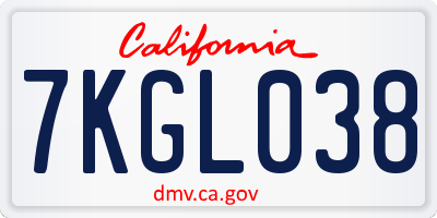 CA license plate 7KGL038