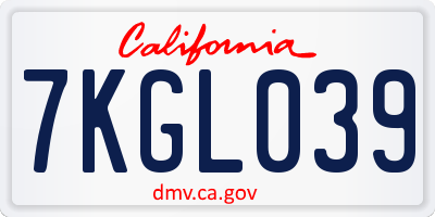 CA license plate 7KGL039