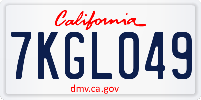 CA license plate 7KGL049