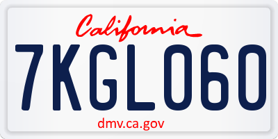 CA license plate 7KGL060