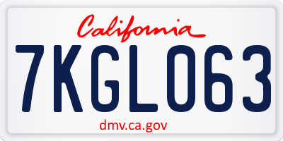 CA license plate 7KGL063