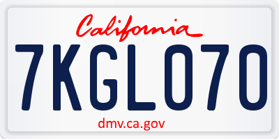 CA license plate 7KGL070