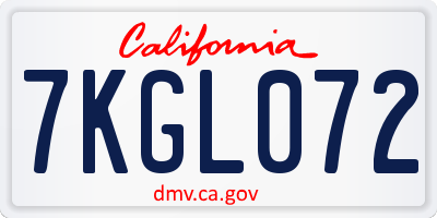 CA license plate 7KGL072