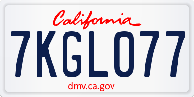 CA license plate 7KGL077