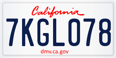 CA license plate 7KGL078