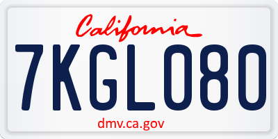CA license plate 7KGL080