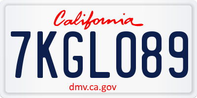 CA license plate 7KGL089