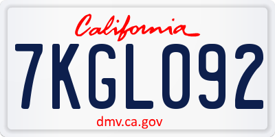 CA license plate 7KGL092