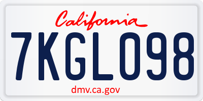 CA license plate 7KGL098