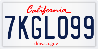 CA license plate 7KGL099