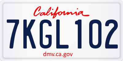 CA license plate 7KGL102