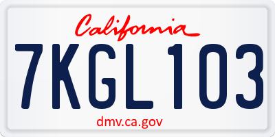 CA license plate 7KGL103