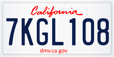 CA license plate 7KGL108