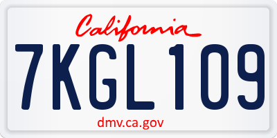CA license plate 7KGL109