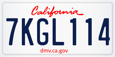 CA license plate 7KGL114
