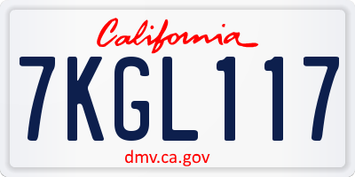 CA license plate 7KGL117