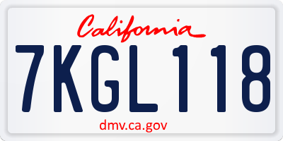 CA license plate 7KGL118