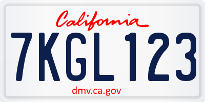 CA license plate 7KGL123
