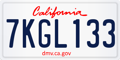CA license plate 7KGL133