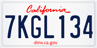 CA license plate 7KGL134
