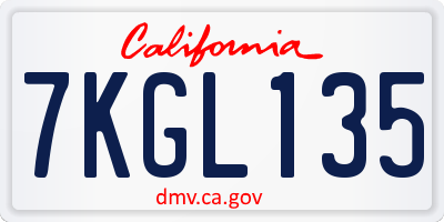 CA license plate 7KGL135