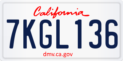 CA license plate 7KGL136