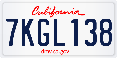 CA license plate 7KGL138