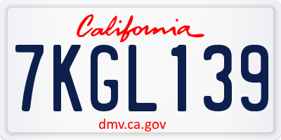 CA license plate 7KGL139