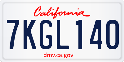 CA license plate 7KGL140