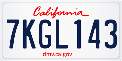 CA license plate 7KGL143