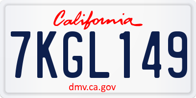 CA license plate 7KGL149