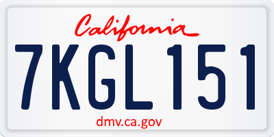 CA license plate 7KGL151