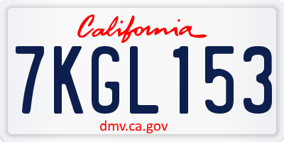 CA license plate 7KGL153