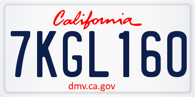 CA license plate 7KGL160