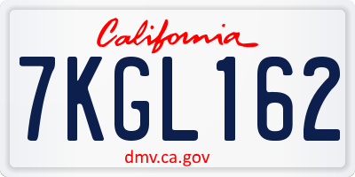 CA license plate 7KGL162