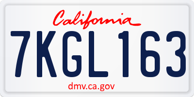 CA license plate 7KGL163