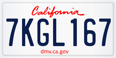 CA license plate 7KGL167