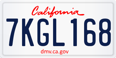 CA license plate 7KGL168