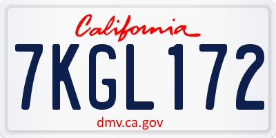 CA license plate 7KGL172