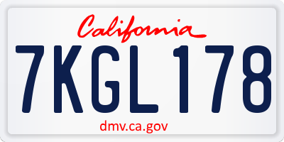 CA license plate 7KGL178
