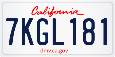 CA license plate 7KGL181