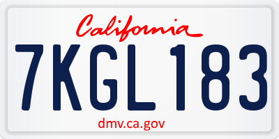 CA license plate 7KGL183