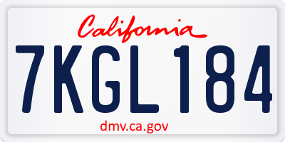 CA license plate 7KGL184